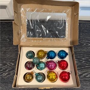 Vintage Miniature Christmas Glass Ornaments with Wire Hangers Mixed Colors